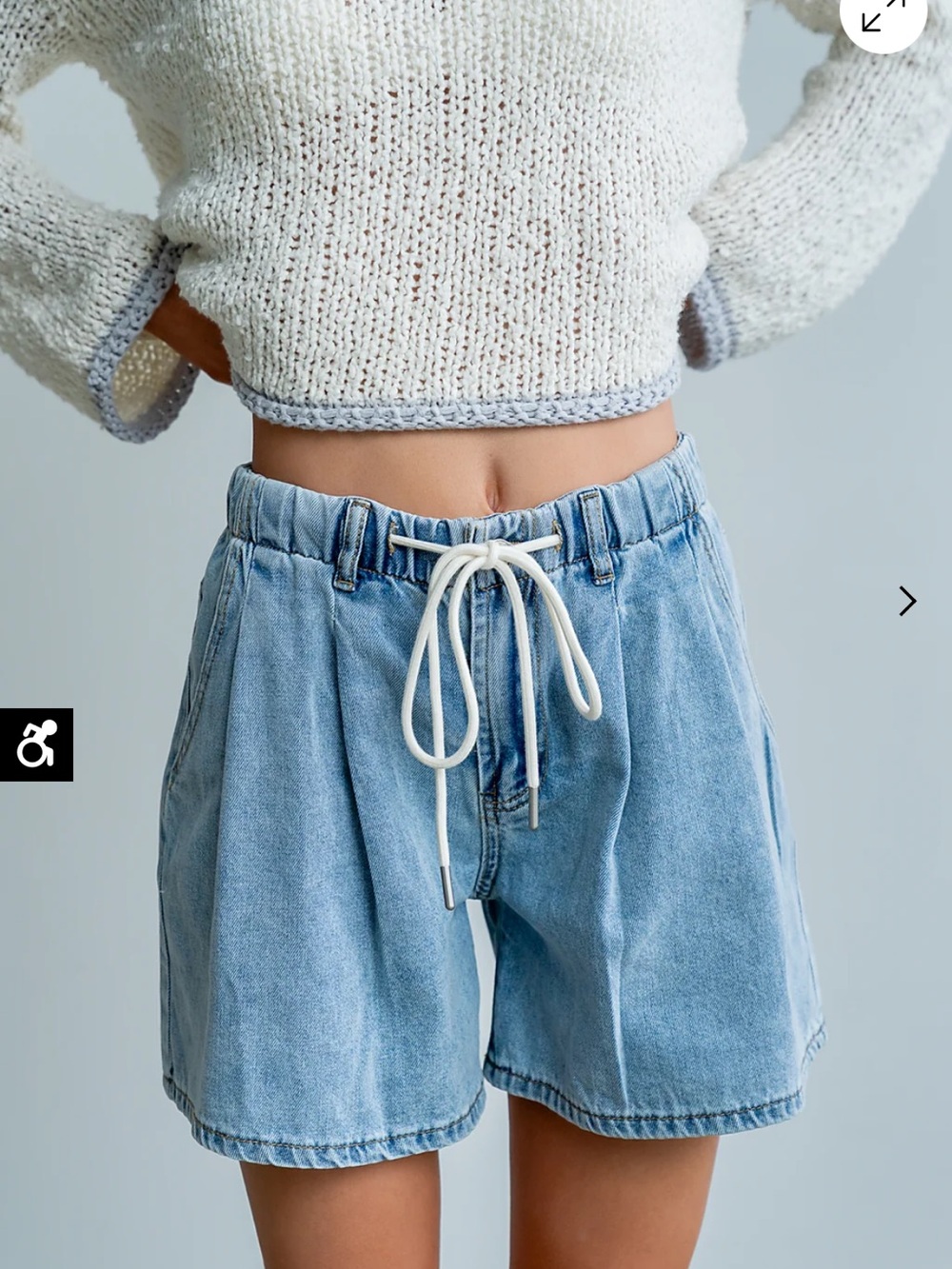 bohme Light Wash Denim Drawstring Shorts with Front Pleats